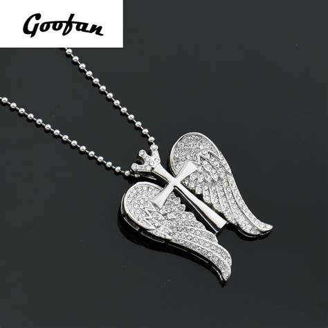 2017 Spring New Hiphop Goofan Wings Cross Pendant Necklace Stainless