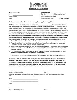 Fillable Online Intent To Reassign Lease Form Pdf Fax Email Print