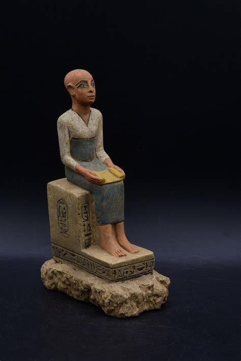 Statue of Egyptian Art Seated Statue of Imhotep Holding an Open Papyrus Scroll 2 Style Stone ...