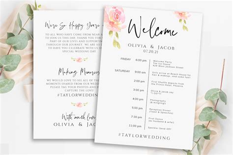 Floral Wedding Program Template, Wedding Timeline Template, Printable ...