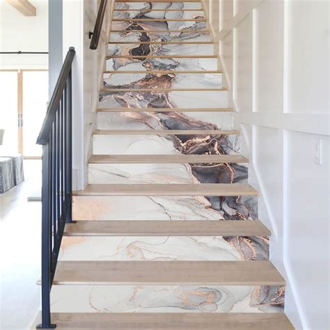 Funlife 14pcs Art Deco Modern Marble Peel And Stick Vinyl Stair Riser Decals Stickers 3937x7