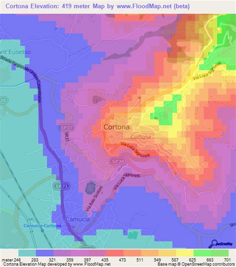 Elevation of Cortona,Italy Elevation Map, Topography, Contour