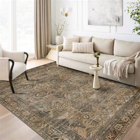 Kueth Area Rug X Machine Washable Vintage Distressed Print Ultra Thin