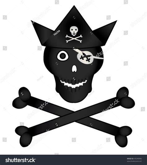 Black Silhouette Skull Crossbones Pirate Hat Stock Vector 49240996