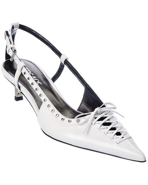 Versace Laced Pin Point Leather Slingback Pump In White Lyst