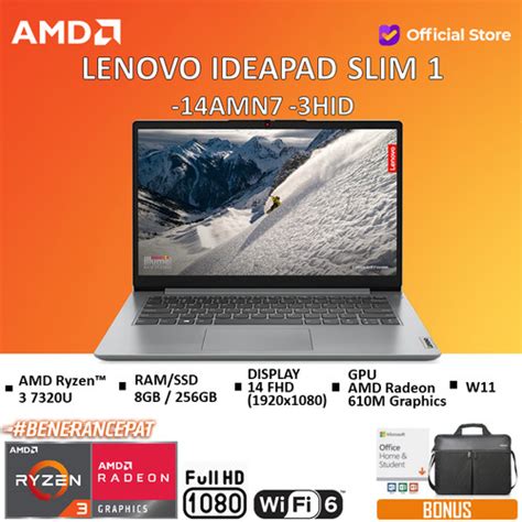 Promo LENOVO IDEAPAD SLIM 1 14 RYZEN 3 7320U 8GB 256SSD W11 OHS 14 FHD