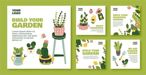 Plantilla de diseño de jardinería dibujada a mano Vector Premium