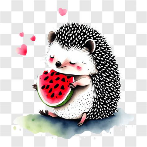 Download Adorable Hedgehog Eating Watermelon Illustration PNG Online - Creative Fabrica