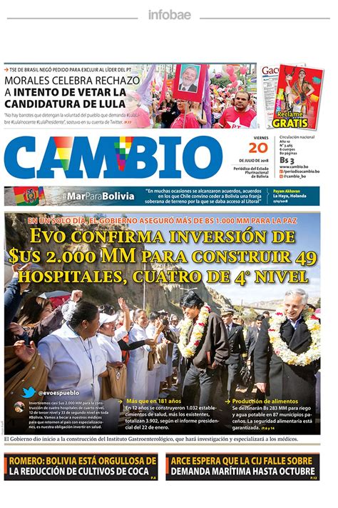 Cambio Bolivia Viernes 20 De Julio De 2018 Infobae