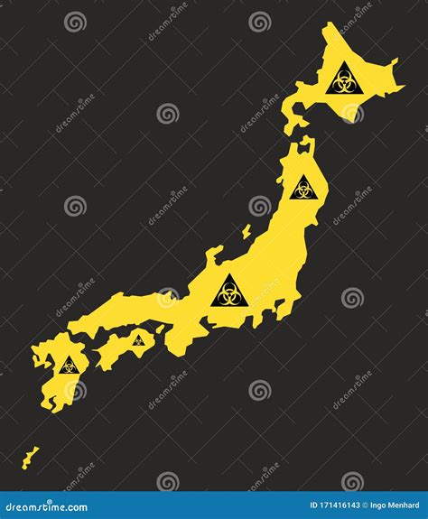 Japan Map With Biohazard Virus Sign In Black And Yellow Stock Vector