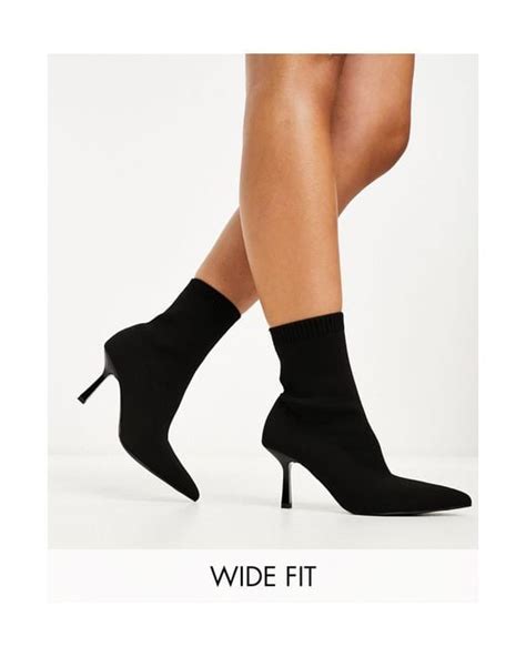 ASOS Wide Fit Rosetta Kitten Heel Sock Boots In Black Lyst