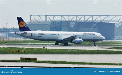 Lufthansa Airplane Taxiing In Frankfurt Airport FRA Germany Stock