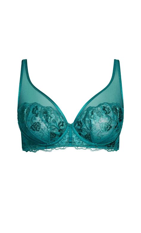 City Chic Green Floral Lace Underwired Bra Evans