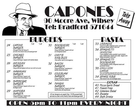 Menu at Capones pizzeria, Bradford