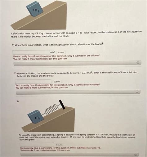 Solved M₁ A Block With Mass M₁ 91 Kg Is On An Incline
