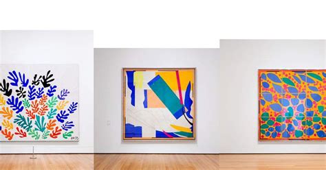 three paintings on display in an art gallery