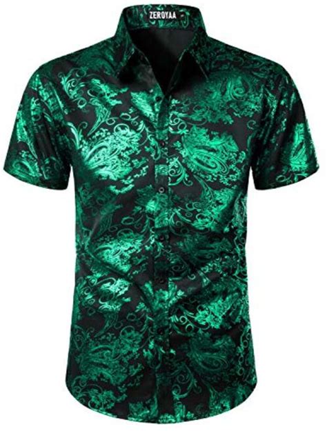 Buy Zeroyaa Mens Luxury Paisley Shiny Printed Slim Fit Short Sleeve