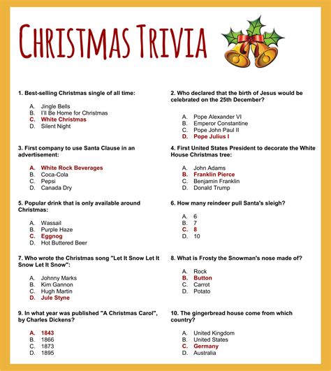 Christmas Trivia Printable - Printable JD