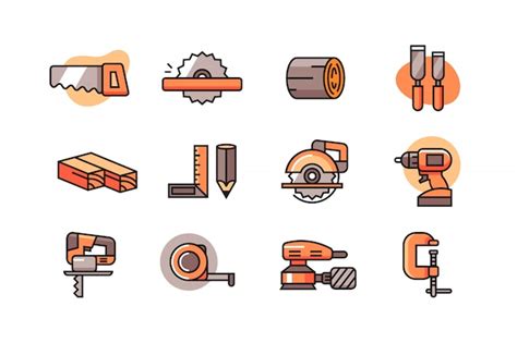 Premium Vector Woodworking Icon Set