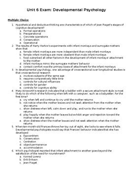 Ap Psychology Unit Exam Developmental Psychology Answer Key