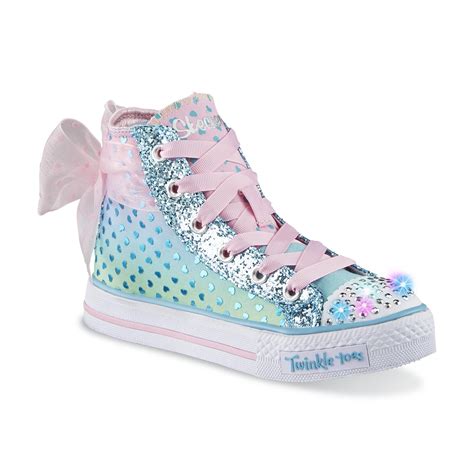 Skechers Girl S Twinkle Toes Shuffles Pixie Bunch Blue Green Pink Light Up Shoe