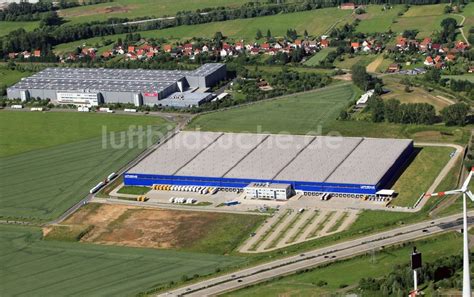 Hörselgau von oben Lagerhallen und Speditionsgebäude der Rhenus SE