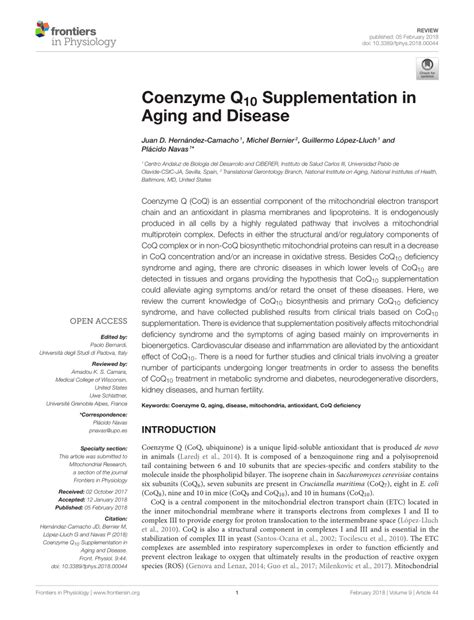 Pdf Coenzyme Q10 Supplementation In Aging And Disease