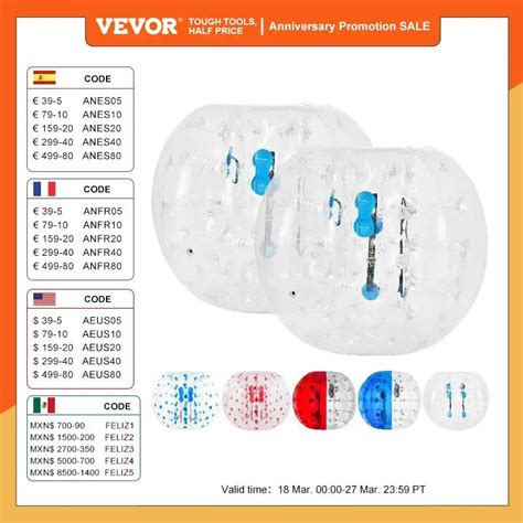 Vevor Pack M Bumper Bubble Soccer Balls Body Inflatable Zorb Ball