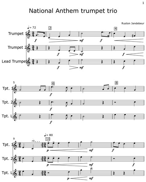 Star Spangled Banner Trumpet Trio Sheet Music For Trumpet