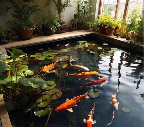 Premium Photo Indoor Garden And Koi Fish Pond