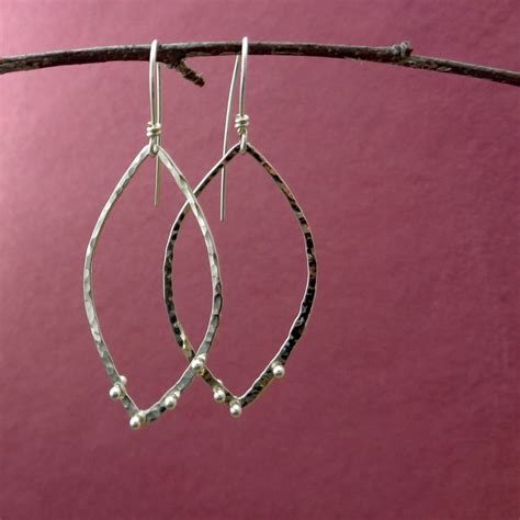 Ready To Ship Dotted Leaf Sterling Silver Riveted Hammered Dangling