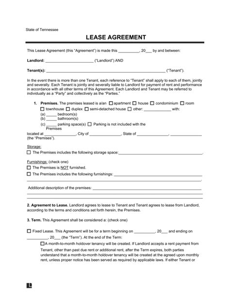 Tennessee Residential Lease Rental Agreement Legal Templates