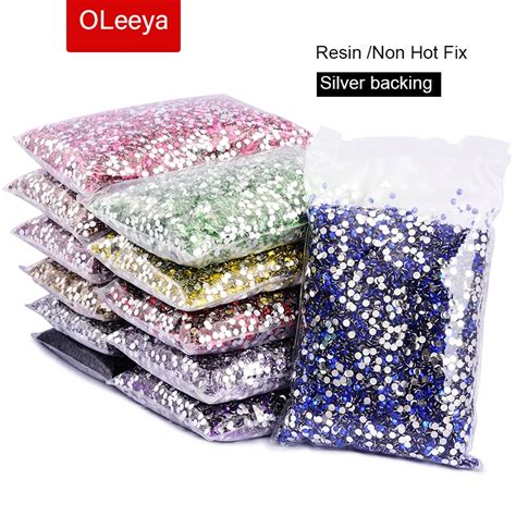 Oleeya Wholesale Flatback Silver Bottom Resin C Non Hotfix Rhinestones