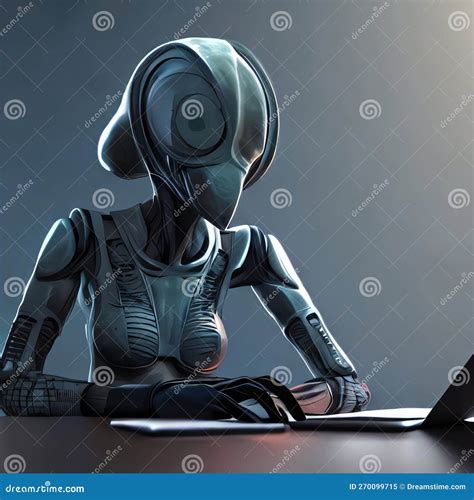 Futuristic Alien Hacker Using Laptop In Outer Space Stock Illustration