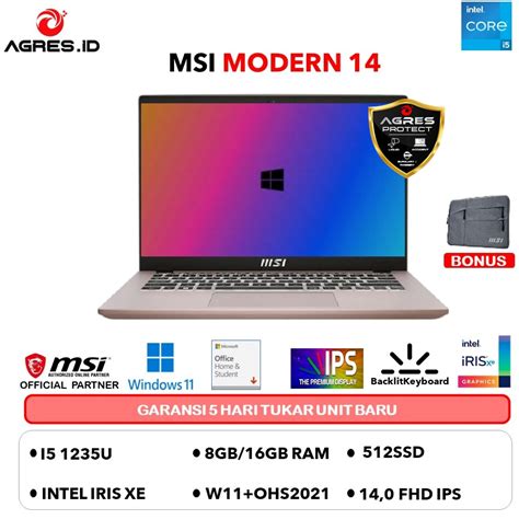 Jual MSI MODERN 14 I5 1235U 16GB 512GB W11 OHS 14 0FHD IPS BLIT 2Y SLV