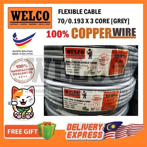 Welco Flexible Cable 3core X 700193 Grey 100 Pure Copper Cable Shopee Malaysia