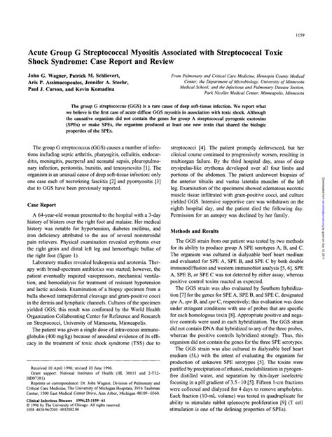 Pdf Acute Group G Streptococcal Myositis Associated With