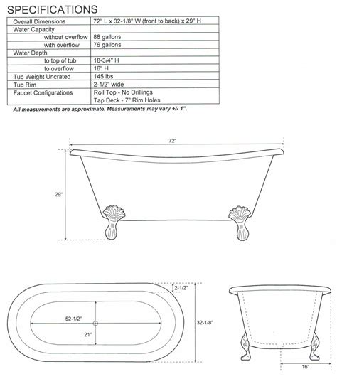 Clawfoot Bathtub Measurements • Bathtub Ideas