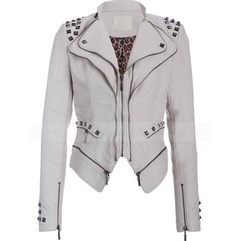 White Studded Punk Leather Jacket for Womens - Hleatherjackets