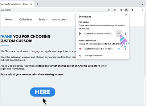 Successful installation - Custom Cursor browser extension