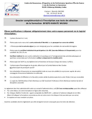 Fillable Online Dossier Dinscription Aux Tests De CREPS IDF Fax