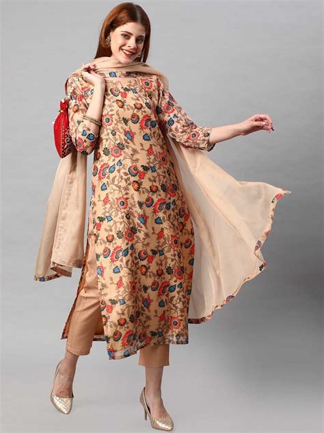 Buy KALINI Women Floral Printed Kurta With Trousers Dupatta Kurta