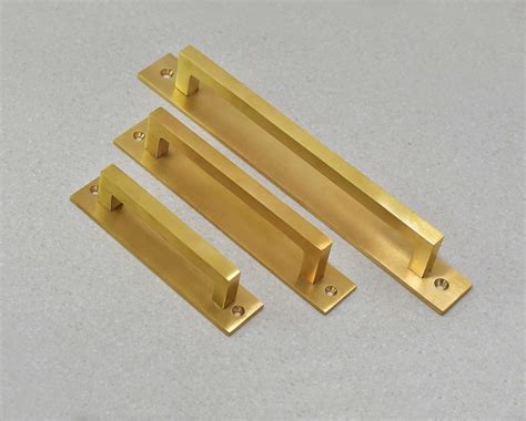 Unlacquered Brass Brushed Handles With Rectangle Backplate Solid