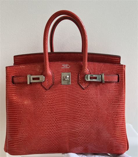 Hermes Birkin Lizard In Bougainvillea Red With Pal Gem