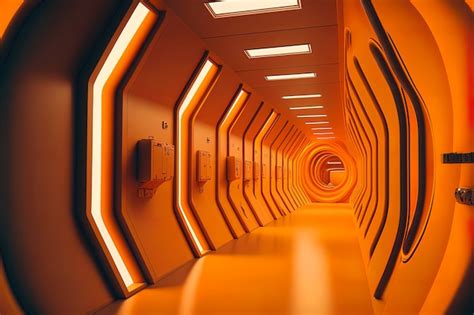 Premium Photo Futuristic Hallway Hasselblad Haute Geometric Vibrant