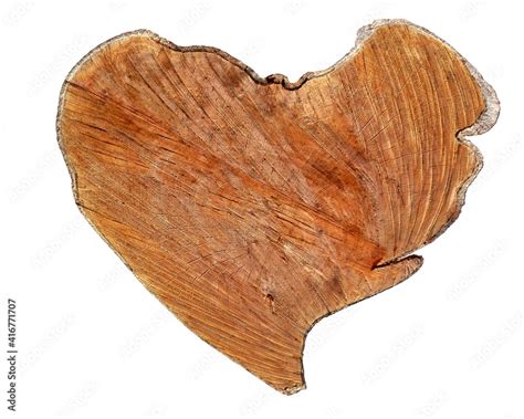 Wood heart isolated on white background. Timber wood piece in heart shape - love in nature ...