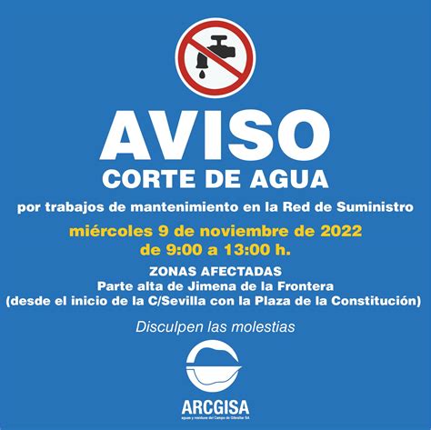 ARCGISA informa de un corte de agua programado para mañana 9 de