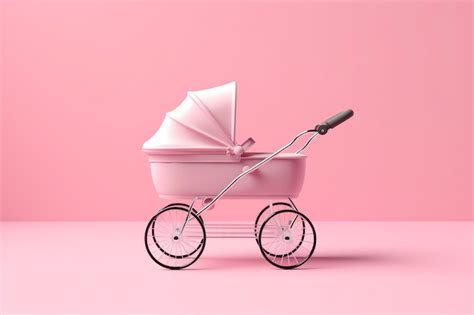 Premium Photo | A pink baby stroller on a pink background