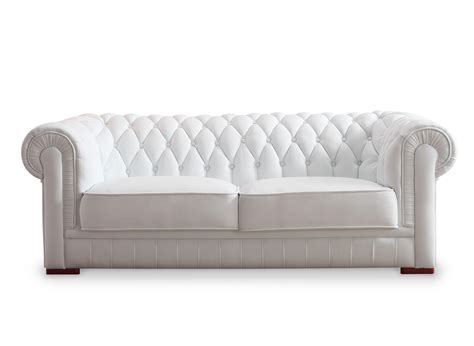 Canap Capitonn Places En Cuir Blanc Chesterfield