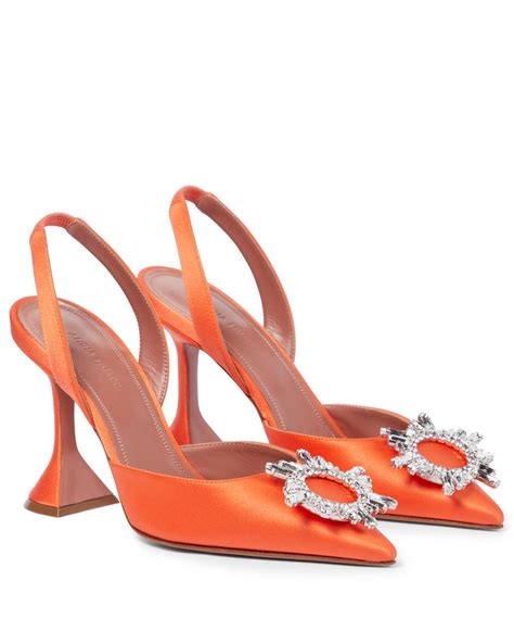 AMINA MUADDI Begum Satin Slingback Pumps In Orange Lyst